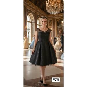 Disney Witchy Goth Empire Waist Fit N Flair Cap Lace Sleeves Dress Womens Sz 16